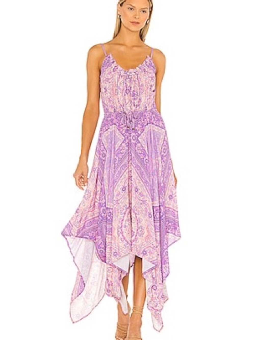 Spell FARRAH KERCHIEF SUN DRESS Lavender Paisley High-Low Maxi Dress XS